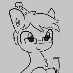 Size: 3000x3000 | Tagged: safe, artist:tjpones, derpibooru import, oc, oc:tjpones, unofficial characters only, earth pony, pony, black and white, bust, champagne, ear fluff, glasses, grayscale, happy new year, happy new year 2018, hat, holiday, hoof hold, male, monochrome, new year, party hat, solo, stallion