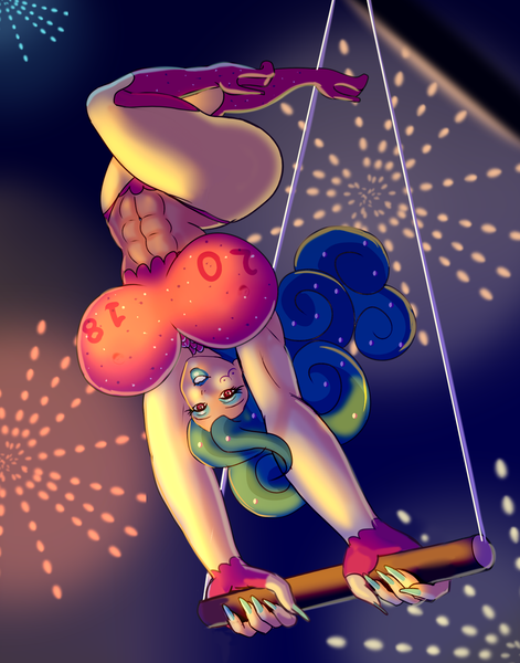 Size: 1177x1500 | Tagged: 2018, abs, armpits, artist:annon, big breasts, bimbo, boots, breasts, busty trapeze star, clothes, derpibooru import, eyeshadow, face paint, female, fingerless gloves, fingernails, fixed, gloves, happy new year, high heel boots, holiday, huge breasts, human, humanized, leotard, lipstick, makeup, nail polish, new year, see-through, shoes, solo, solo female, suggestive, thunder thighs, trapeze star, upside down