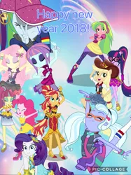 Size: 1655x2208 | Tagged: safe, artist:aqua-pony, artist:cloudyglow, artist:limedazzle, artist:mandash1996, artist:punzil504, artist:remcmaximus, artist:sugar-loop, artist:summer2002, artist:sunsetshimmer333, derpibooru import, dance magic, equestria girls, spoiler:eqg specials, 2018, clothes, happy new year, happy new year 2018, holiday, rapper dash