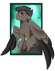 Size: 1603x2048 | Tagged: safe, artist:crecious, derpibooru import, oc, oc:darkie, unofficial characters only, pegasus, pony, bust, male, portrait, simple background, sitting, smiling, solo, stallion, transparent background