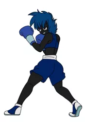 Size: 699x997 | Tagged: safe, artist:linedraweer, derpibooru import, oc, oc:jinx, unofficial characters only, human, equestria girls, boxing, boxing gloves, clothes, female, fighting stance, humanized, midriff, pose, simple background, solo, sports, sports bra, trunks, white background