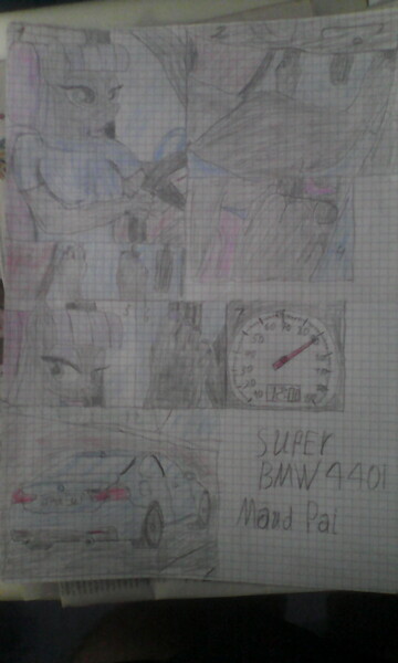 Size: 1344x2240 | Tagged: anthro, artist needed, bmw, car, derpibooru import, feet, graph paper, maud pie, pedal, safe, smiling, traditional art