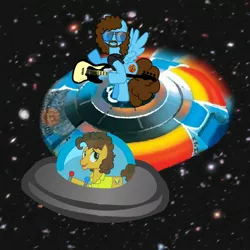 Size: 1200x1200 | Tagged: artist:grapefruitface1, cheese sandwich, derpibooru import, electric light orchestra, elo, flying saucer, guitar, jeff lynne, oc, ponified:jeff lynne, pony creator, safe, space, spaceship