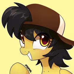 Size: 1800x1800 | Tagged: safe, artist:maren, derpibooru import, oc, oc:hay tea, unofficial characters only, pegasus, pony, backwards ballcap, baseball cap, bust, cap, commission, female, hat, mare, portrait, solo