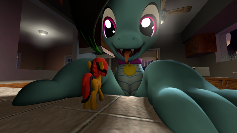 Size: 1280x720 | Tagged: suggestive, artist:rdashflare, derpibooru import, oc, oc:rdash, oc:southern belle, unofficial characters only, dracony, hybrid, 3d, claws, collar, imminent vore, macro, micro, source filmmaker, tongue out