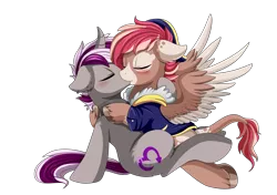 Size: 2334x1643 | Tagged: safe, artist:pridark, derpibooru import, oc, oc:shadow mark, unofficial characters only, pony, commission, eyes closed, gay, kissing, male, oc x oc, shipping, simple background, transparent background, unknown species, unshorn fetlocks