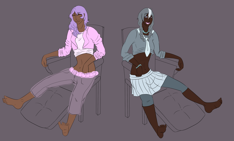 Size: 2724x1644 | Tagged: anonymous artist, belly button, belt, bracelet, chair, clothes, dark skin, derpibooru import, diamond tiara, feet, female, females only, femsub, fetish, foot fetish, gray background, human, humanized, impending tickling, jeans, jewelry, laughing, leggings, midriff, older, older diamond tiara, older silver spoon, one eye closed, open mouth, pants, silver spoon, simple background, skirt, submissive, suggestive, this will end in tickles, wip