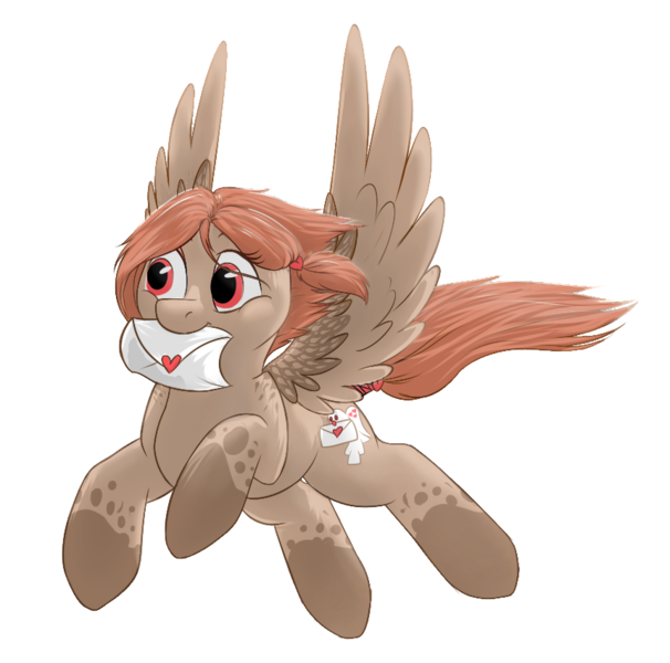 Size: 860x851 | Tagged: safe, artist:rudazmora, derpibooru import, oc, oc:turtle dove, oc:turtledove, unofficial characters only, dove, pegasus, pony, cute, envelope, female, flying, letter, mare, mouth hold, simple background, transparent background