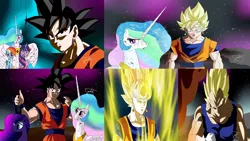 Size: 1280x720 | Tagged: alicorn, artist:yordisz, context needed, crossover, derpibooru import, dragon ball, dragon ball super, dragon ball z, goku, potara, princess celestia, princess luna, rainbow dash, safe, super saiyan, twilight sparkle, twilight sparkle (alicorn), vegeta