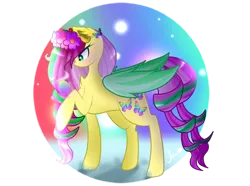 Size: 1024x762 | Tagged: safe, artist:anasflow, derpibooru import, oc, unofficial characters only, pegasus, pony, colored wings, female, floral head wreath, flower, mare, solo