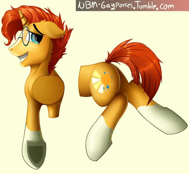 Size: 3000x2761 | Tagged: safe, artist:uliovka, derpibooru import, sunburst, pony, unicorn, front half, half, male, modular, not salmon, simple background, solo, stallion, tail, underhoof, wat, yellow background