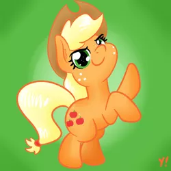 Size: 2000x2000 | Tagged: safe, artist:yakoshi, derpibooru import, applejack, earth pony, pony, rearing, smiling, solo