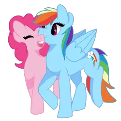 Size: 600x600 | Tagged: safe, artist:peachiebuns, derpibooru import, pinkie pie, rainbow dash, earth pony, pegasus, pony, eyes closed, female, lesbian, mare, open mouth, pinkie pie is amused, pinkiedash, shipping, simple background, smiling, transparent background