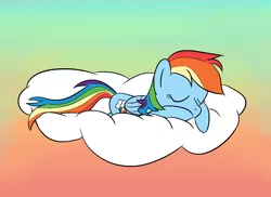 Size: 1760x1280 | Tagged: safe, artist:phat_guy, derpibooru import, rainbow dash, pegasus, pony, cloud, cutie mark, eyes closed, female, gradient background, hooves, lying, lying down, lying on a cloud, mare, on a cloud, prone, sleeping, sleepydash, solo, wings