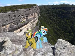 Size: 1000x747 | Tagged: artist:didgereethebrony, australia, blue mountains, cliff, daring do, derpibooru import, kanangra boyd national park, mlp in australia, plateau, rainbow dash, safe