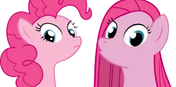 Size: 1097x543 | Tagged: artist:camtwosix, cute, cuteamena, derpibooru import, duality, duo, looking at you, :o, open mouth, pinkamena diane pie, pinkie pie, ponk, safe, self ponidox, simple background, transparent background, vector, wide eyes