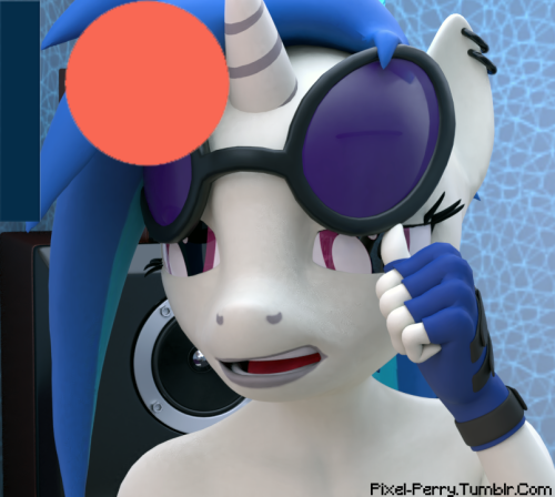 Size: 500x448 | Tagged: 3d, anthro, artist:pixel-perry, backstage, bass cannon, blender, blue, clothes, derpibooru import, ear piercing, female, fingerless gloves, glasses, gloves, looking at you, nightclub, nudity, open mouth, piercing, plantigrade anthro, preview, questionable, solo, solo female, teeth, vinyl scratch, wip