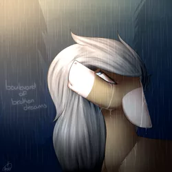 Size: 1000x1000 | Tagged: safe, artist:umiimou, derpibooru import, oc, oc:keanu, unofficial characters only, earth pony, pony, crying, female, mare, rain, solo