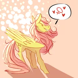 Size: 3000x3000 | Tagged: safe, artist:fiftyratsinatrenchcoat, derpibooru import, fluttershy, pegasus, pony, eyes closed, heart, implied lesbian, smiling, solo, speech bubble, wings