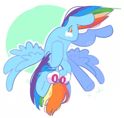 Size: 916x876 | Tagged: safe, artist:puppiii, derpibooru import, rainbow dash, pegasus, pony, abstract background, amused, cute, dashabetes, female, flying, happy, mare, pink eyes, pose, smiling, solo, sparkles, upside down, wings