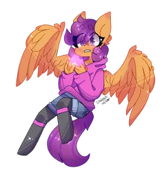 Size: 1552x1627 | Tagged: anthro, artist:starboy-hen, clothes, comic:ponytale, crossover, cute, cutealoo, derpibooru import, heart, hoodie, jeans, oc, oc:ponytale scootaloo, purple eyes, safe, scootaloo, scootaloo loves sans, shorts, simple background, solo, soul, surprised, transparent background, undertale, unguligrade anthro, wings