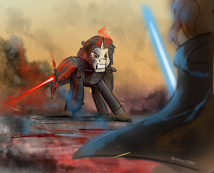 Size: 3000x2432 | Tagged: safe, artist:batonya12561, derpibooru import, ponified, pony, spoiler:star wars, crossguard lightsaber, crossover, kylo ren, lightsaber, luke skywalker, spoilers for another series, star wars, star wars: the last jedi, weapon