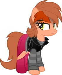 Size: 1280x1532 | Tagged: safe, artist:fletcherthehuntress, derpibooru import, oc, oc:ashley, unofficial characters only, earth pony, pony, clothes, cute, female, jacket, mare, shirt, simple background, skirt, socks, solo, transparent background