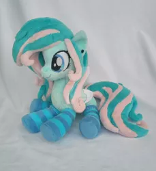 Size: 1024x1117 | Tagged: safe, artist:doctorkoda, derpibooru import, oc, oc:velvet hope, unofficial characters only, earth pony, pony, clothes, female, irl, mare, photo, plushie, socks, solo, striped socks, watermark