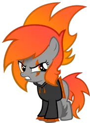Size: 928x1268 | Tagged: safe, artist:fletcherthehuntress, derpibooru import, oc, oc:ignis, unofficial characters only, earth pony, pony, clothes, female, filly, hoodie, simple background, solo, transparent background