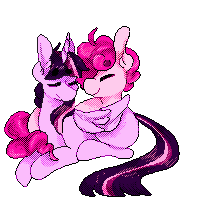 Size: 200x200 | Tagged: safe, artist:heavenlygalaxies, derpibooru import, pinkie pie, twilight sparkle, twilight sparkle (alicorn), alicorn, couple, cute, diapinkes, eyes closed, female, horn, lesbian, love, missing cutie mark, pixel art, shipping, simple background, small, transparent background, twiabetes, twinkie, wings