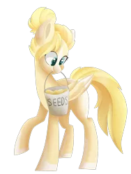 Size: 1776x2358 | Tagged: safe, artist:beashay, derpibooru import, oc, oc:daisy chain, unofficial characters only, pegasus, pony, bucket, female, mare, mouth hold, seeds, simple background, solo, transparent background