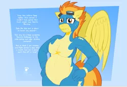 Size: 1007x689 | Tagged: anthro, artist:duragan, belly, breasts, chubby, clothes, derpibooru import, digital art, extra thicc, fat, goggles, need to go on a diet, need to lose weight, spitfatty, spitfire, suggestive, sweat, thick, thunder thighs, tight clothing, too fat, uniform, weight gain, wonderbolts, wonderbolts uniform