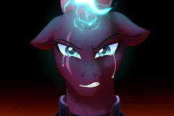 Size: 3000x2000 | Tagged: safe, artist:nivimonster, derpibooru import, tempest shadow, pony, unicorn, my little pony: the movie, angry, armor, broken horn, bust, crying, electricity, eye scar, female, mare, sad, scar, solo, sparking horn