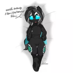 Size: 600x600 | Tagged: artist:srmario, bed, blushing, both cutie marks, broken horn, changeling, changelingified, cute, derpibooru import, female, looking at you, oc, oc:doctiry, simple background, solo, solo female, species swap, suggestive, unofficial characters only