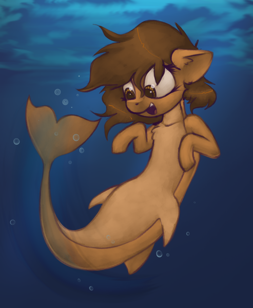 Size: 1179x1434 | Tagged: artist:marsminer, bubble, chest fluff, cute, derpibooru import, dolphin pony, female, floppy ears, looking down, oc, ocbetes, oc:venus spring, open mouth, safe, seaponified, sea pony, smiling, solo, species swap, underwater, unofficial characters only, water