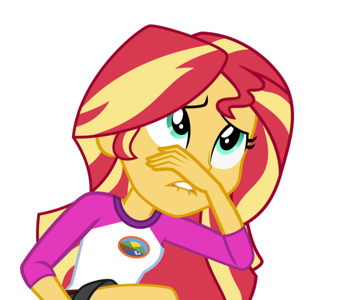 Size: 4968x4242 | Tagged: safe, artist:keronianniroro, derpibooru import, sunset shimmer, equestria girls, legend of everfree, absurd resolution, camp everfree outfits, clothes, eww, female, lip bite, shorts, simple background, solo, transparent background, vector