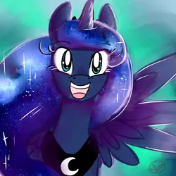 Size: 1000x1000 | Tagged: safe, artist:ryuredwings, derpibooru import, princess luna, alicorn, pony, ethereal mane, galaxy mane, happy, looking at you, smiling, solo