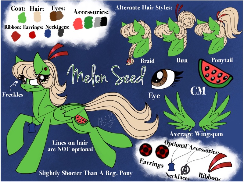 Size: 1855x1385 | Tagged: safe, artist:melonseed11, derpibooru import, oc, oc:melon seed, unofficial characters only, pegasus, pony, female, mare, reference sheet, solo