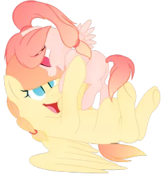 Size: 1024x1105 | Tagged: safe, artist:venomns, derpibooru import, oc, oc:amber, oc:solar, unofficial characters only, pegasus, pony, female, filly, mare, mother and daughter, on back, simple background, transparent background