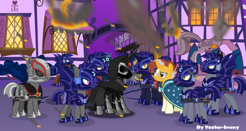 Size: 1224x652 | Tagged: safe, artist:vector-brony, derpibooru import, princess flurry heart, star hunter, sunburst, bat pony, bat ponified, captain phasma, destruction, female, first order, flyro ren, invasion, knights of ren, kylo ren, ponyville, star wars, star wars: the force awakens