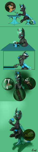 Size: 1063x4246 | Tagged: questionable, artist:swiftsketchpone, derpibooru import, oc, unofficial characters only, changeling, pegasus, pony, chair, changelings eating ponies, coffee, comic, cup, cup of pony, drinking, fetish, imminent vore, internal, maw, micro, mug, stomach, stomach acid, swallowing, throat bulge, tongue out, vore