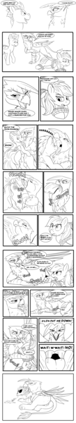Size: 1200x6618 | Tagged: explicit, grimdark, artist:swiftsketchpone, derpibooru import, gilda, rainbow dash, oc, oc:lightning flash, gryphon, pegasus, pony, anus, belly, bondage, burp, canon x oc, comic, dead, death, dialogue, digestion, disposal, drool, dweeb, eyes closed, female, fetish, food chain, gildapred, griffons doing griffon things, imminent digestion, licking, licking lips, male, mawshot, monochrome, nudity, offscreen character, open mouth, paws, pellet, post-vore, pov, predator, prey, preydash, rope, shipping, skull, speech bubble, spread wings, stomach noise, swallowing, throat bulge, tied up, tongue out, underpaw, vore, vulva, willing vore, wings