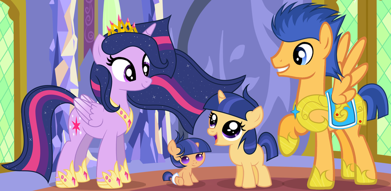 Size: 8224x4032 | Tagged: safe, artist:velveagicsentryyt, derpibooru import, flash sentry, twilight sparkle, twilight sparkle (alicorn), oc, oc:starry weapon, oc:velvet sentry, alicorn, pony, unicorn, absurd resolution, armor, baby, baby pony, crown, female, filly, flashlight, jewelry, male, offspring, parent:flash sentry, parent:twilight sparkle, parents:flashlight, regalia, shipping, straight