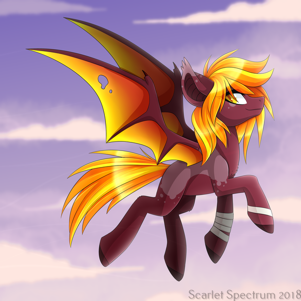 Size: 1280x1280 | Tagged: safe, artist:scarlet-spectrum, derpibooru import, oc, oc:autumn night, unofficial characters only, bat pony, pony, bat pony oc, flying, solo