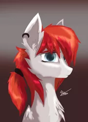 Size: 1850x2550 | Tagged: safe, artist:chebypattern, derpibooru import, oc, oc:unnamed pegasus, unofficial characters only, pegasus, pony, bust, chest fluff, ear piercing, earring, jewelry, piercing, portrait, solo, trade