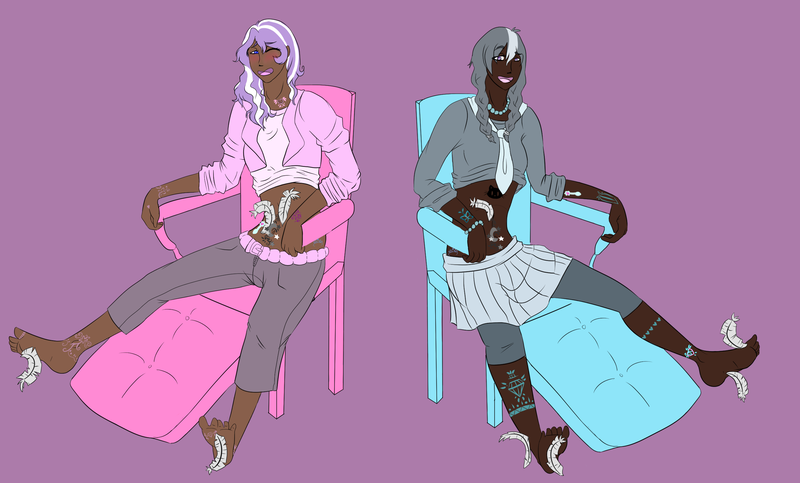 Size: 2724x1644 | Tagged: anonymous artist, belly button, belt, blushing, bracelet, chair, clothes, dark skin, derpibooru import, diamond tiara, erotic tickling, feather, feet, fetish, foot fetish, human, humanized, implied lesbian, implied shipping, implied silvertiara, jeans, jewelry, laughing, leggings, midriff, older, older diamond tiara, older silver spoon, one eye closed, open mouth, pants, purple background, silver spoon, simple background, skirt, suggestive, tattoo, tickle fetish, tickling, wip