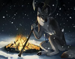 Size: 3546x2795 | Tagged: artist:turnipberry, axe, barely pony related, battle axe, campfire, derpibooru import, diamond dog, diamond dog oc, double-headed axe, fanfic:where the heart lies, night, oc, prayer beads, safe, snow, unofficial characters only, weapon