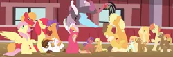 Size: 1024x341 | Tagged: safe, artist:mlp-zap-apple, derpibooru import, apple bloom, applejack, big macintosh, caramel, fluttershy, tender taps, hybrid, carajack, family, female, fluttermac, interspecies offspring, male, offspring, parent:apple bloom, parent:applejack, parent:big macintosh, parent:caramel, parent:cheerilee, parent:discord, parent:fluttershy, parent:tender taps, parents:carajack, parents:cheerimac, parents:discoshy, parents:fluttermac, parents:tenderbloom, shipping, straight, tenderbloom