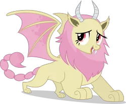 Size: 1916x1590 | Tagged: artist:punzil504, cowardly lion, derpibooru import, fangs, flutterbat, fluttershy, horns, manticore, red eyes, safe, simple background, solo, species swap, the wizard of oz, transparent background, vector