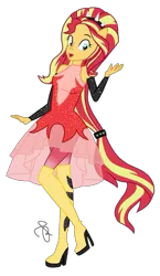 Size: 1188x2048 | Tagged: safe, artist:ilaria122, derpibooru import, sunset shimmer, equestria girls, equestria girls series, forgotten friendship, alternate hairstyle, clothes, dress, female, heart eyes, open mouth, ponied up, simple background, solo, super ponied up, transparent background, weird face, wingding eyes